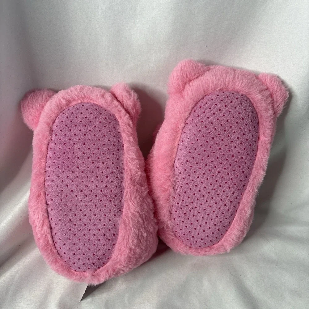 The Children's Place Girls Toddler‎ 8/9 Pink Faux Fur Teddy Bear Slippers NEW